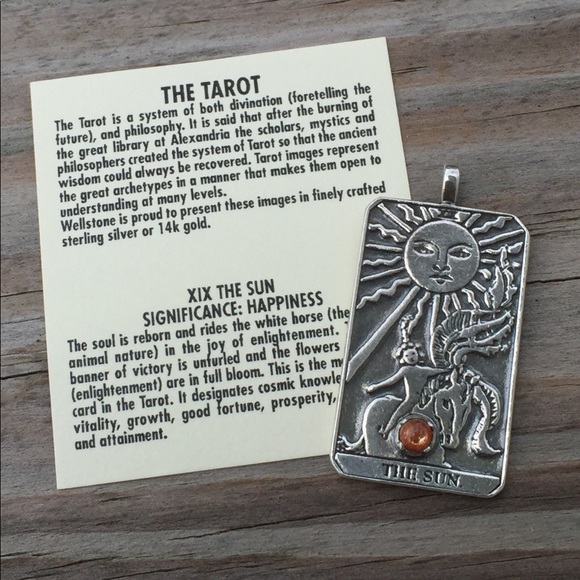 Sun Tarot Card Pendant .925 Sterling Silver w/ genuine Sunstone gem Made in USA - Picture 15 of 16